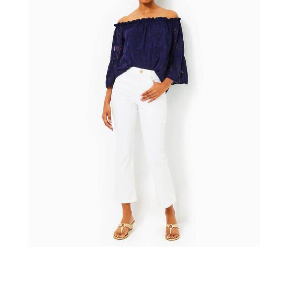 NEW LILLY PULITZER annet high rise crop flare pants in resort white